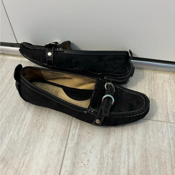 Coach Black Leather Loafer Shoes Size 7 Stacie Signature Logo Driving Moccasin - Picture 5 of 5